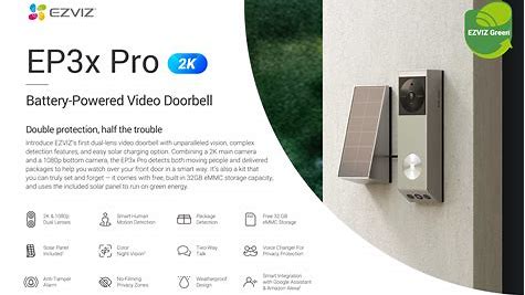 EZVIZ EP3X Pro Battery-Powered Video Doorbell with Solar Charging And Chime