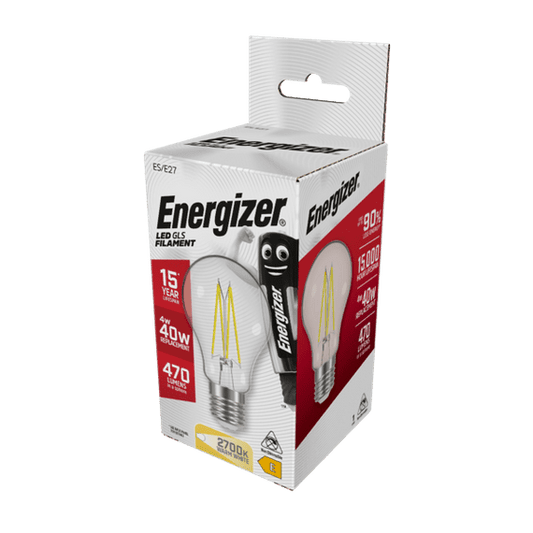 Energizer ES/E27 G95 Filament light bulb 30w equivalent 3.7w 350lm 2000k Vintage